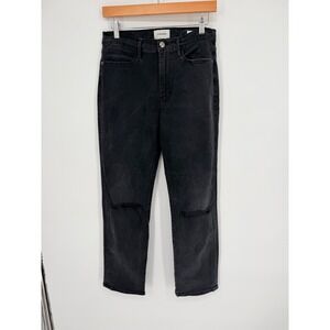 FRAME Le High Straight Jeans Maverick Rips Black Distressed 30 LHST208